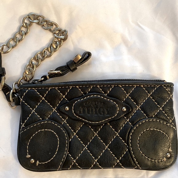 Y2K Juicy Couture Wristlet Black Leather Quilted - Picture 1 of 14